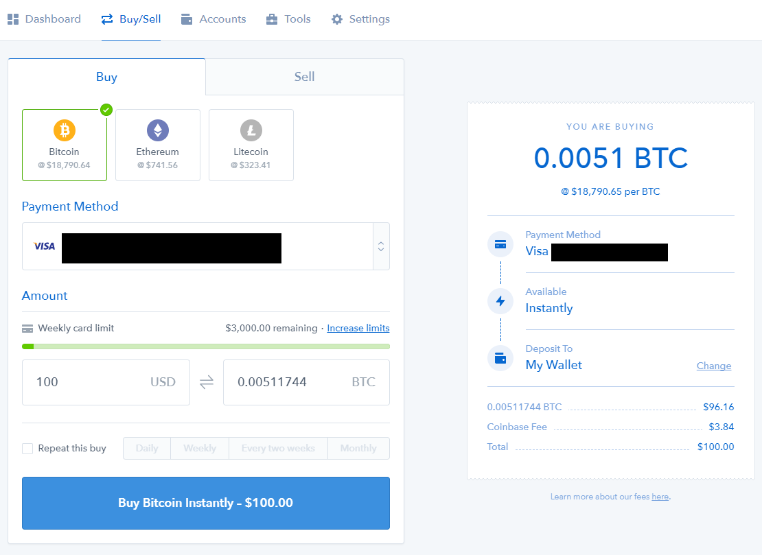 Buy Bitcoin on Coinbase